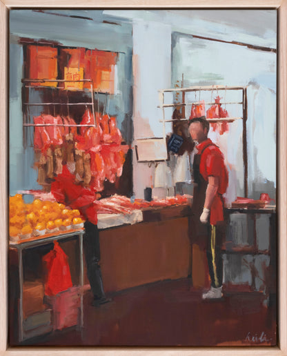 Butchers at the Roadside - Original Oil Painting | Market, Exterior